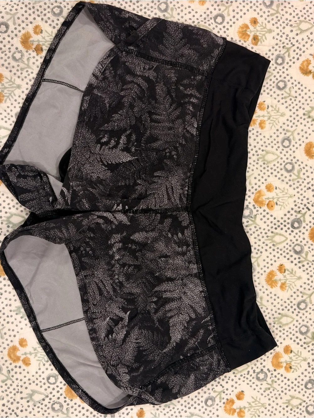 Lululemon Black & Charcoal Fern-Print Athletic Shorts